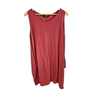 Saga Muted Red Italian Linen Knee length‎ Sundress pockets  O/S Made in Italy